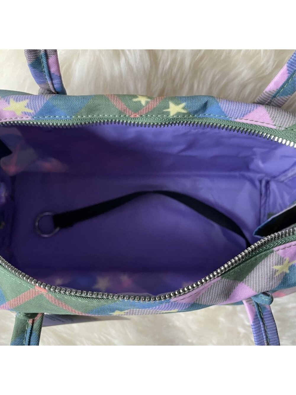 NWT Baggu Regular Nylon Bowler Bag - Green Star Plaid - Picture 4 of 11